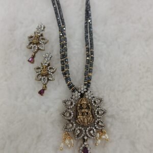 PINK Lakshmi pendant set with black diamonds