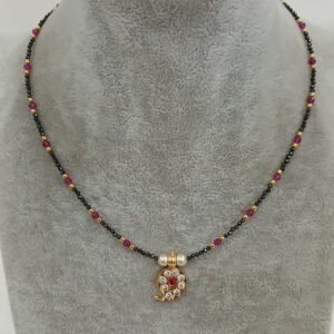 Black diamonds with pink manulu & mango pendant