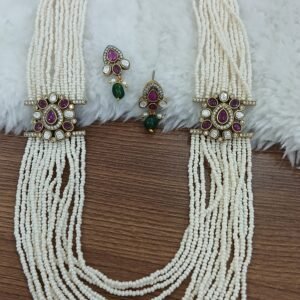 PINK stones pendant with beads haaram