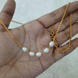 Simple 5 pearls chain ( Real rice pearl / 17 inches )