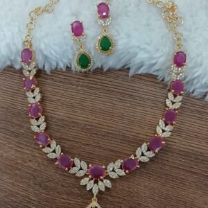 RUBY & GREEN stones Micropolish set with earrings