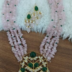 Pink marble beads long haaram