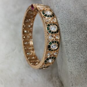 Green Kundan & Mossanite openable bangle