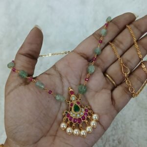 Jadau pendant with real beads chain