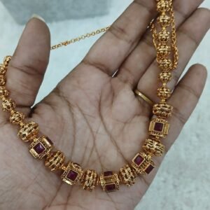 18 inches red stone nakshi balls chain