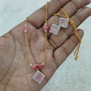 Diamond Copy Pink pendant set with Chain & Studs