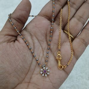 Pink diamond pendant with black diamonds (Kattu theega)