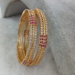 Small ruby & White stone heavy pattern bangles