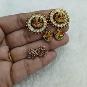 Changeable studs with Lakshmi,  Peacock & Flower
