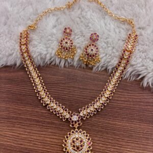 Micropolish neck set with chandbaali pattern (PINK/WHITE)