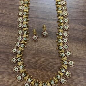 Long bottu haaram with Lakshmi devi antique polish