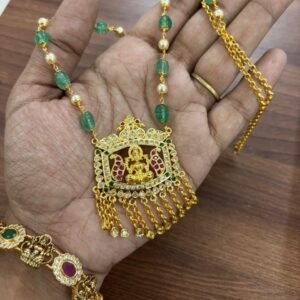 Gold copy Lakshmi pendant with real beads chain