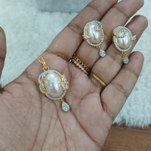 Diamond copy with pearl pendant set and earrings
