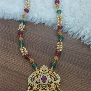 Micropolish Lakshmi pendant with multi beads chain