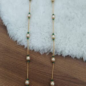 Long gold copy simple kattutheega chain with real swarouski & Emeralds