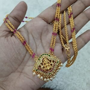 Gold copy Lakshmi pendant with real ruby Micropolish chain