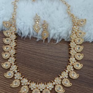 Full white stones mango neckset with earrings (Micropolish)