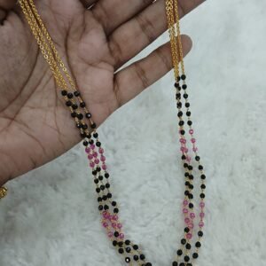 3 lines black with pink CZ Micropolish chain