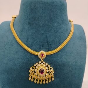 Pink stone pendant with naan micropolish chain