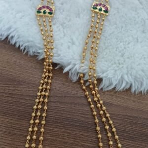 Gold balls with rectangle kundan pendant