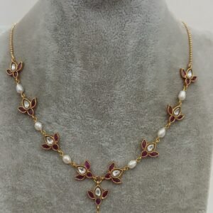 Kundan flower simple chain with real pearl