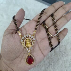 Red stone Lakshmi pendant with Blackbeads