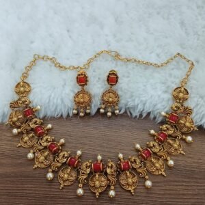 Full coral beads with Peacock nakshi set