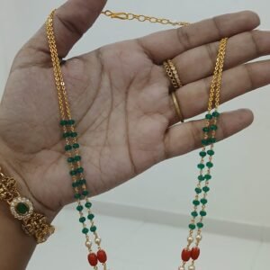 Real Chetan emerald and coral double line Micropolish chain(18 inches)