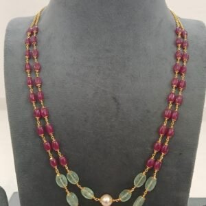 Double lines real ruby with real Emerald micropolish chain (20 inches )