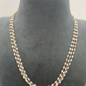 3 Lines real fresh water pearls with kattutheega (18 inches)