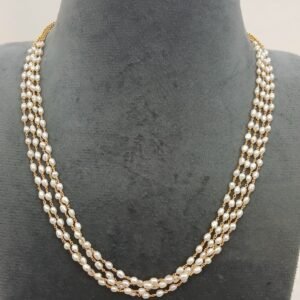 4 Lines real fresh water pearls with kattutheega (18 inches)