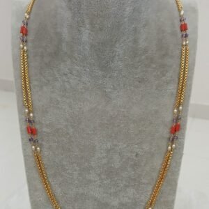 Double line Micropolish chain with coral and CZ