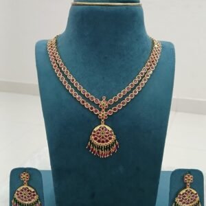 Double line ruby stones neck set with spinel hangings (MULTI)