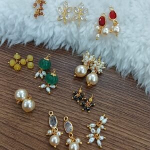 Gold copy Polki studs with real beads combo (simple)