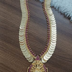 Long kaasu haaram with Lakshmi pendant (Full ruby)