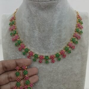 Multi stones flower neck set with earrings