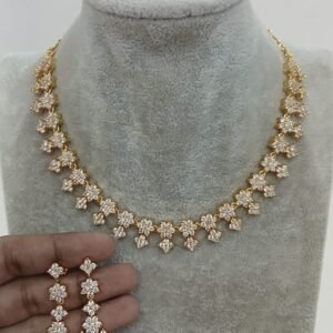 Full white stones flower neck set with earrings