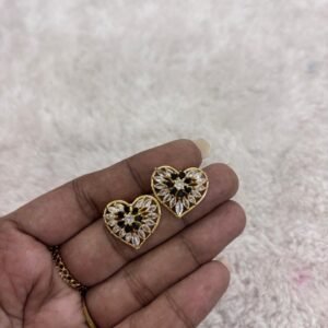Heart shape black & white stones studs