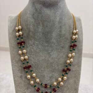 Double line real ruby pumpkin , emeralds & Swarovski micropolish chain