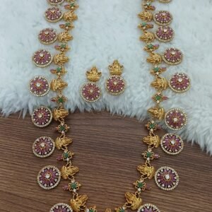 Ruby stone Lakshmi bottu neckset (Long)