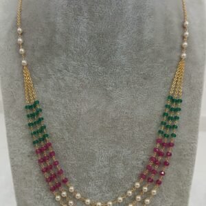 Real chethan ruby & Emerald 3 lines chain (Micropolish)