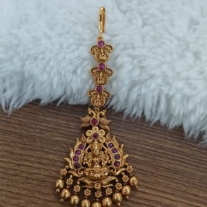 Antique nakshi Lakshmi kaasu maang tika (Pink)