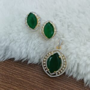 Green stone diamond copy pendant with earrings