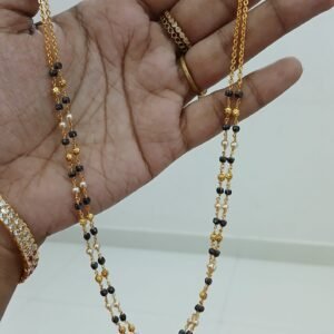Black CZ with swarouski & gold ball double line 18 inches Micropolish chain