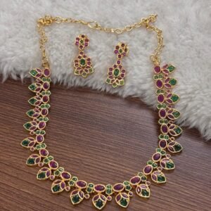 Micropolish multi stones drop pattern neck set with earrings