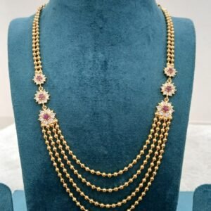 22 inches gold copy Micropolish layered balls chain with stones flowers