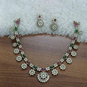 Victorian polish Full stones neck set with earrings