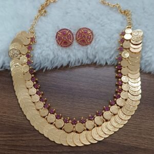 Lakshmi kaasu double layer Micropolish neck set with full ruby screw back earrings