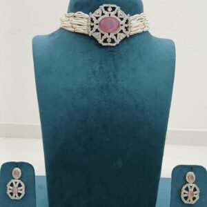 Light pink stones diamond copy chocker with earrings