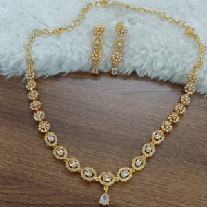Oval shape white stones Micropolish neck set with earrings